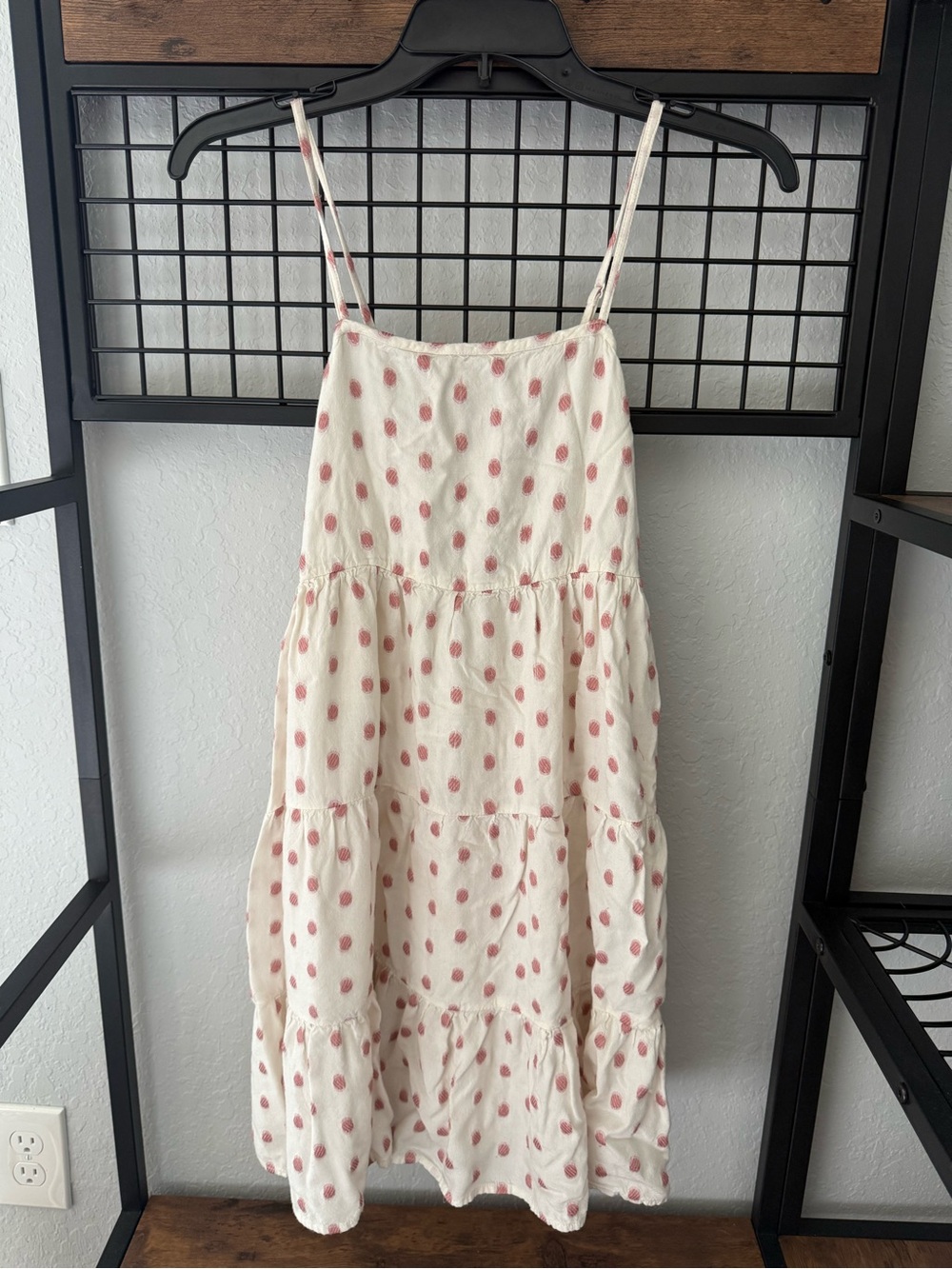 Girls' Cream Tiered Sundress with Pink Dot Print